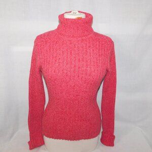 VTG Eddie Bauer Womens S Pink Turtleneck Knit ribbed knit Sweater Angora Blend